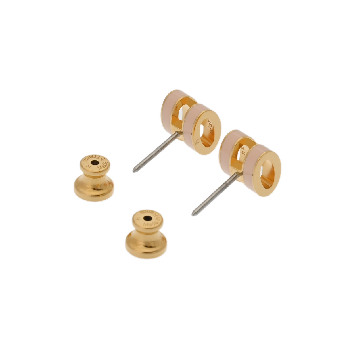 エルメス ポップ H ミニピアス ピンク エナメル/ゴールド金具 ユニ