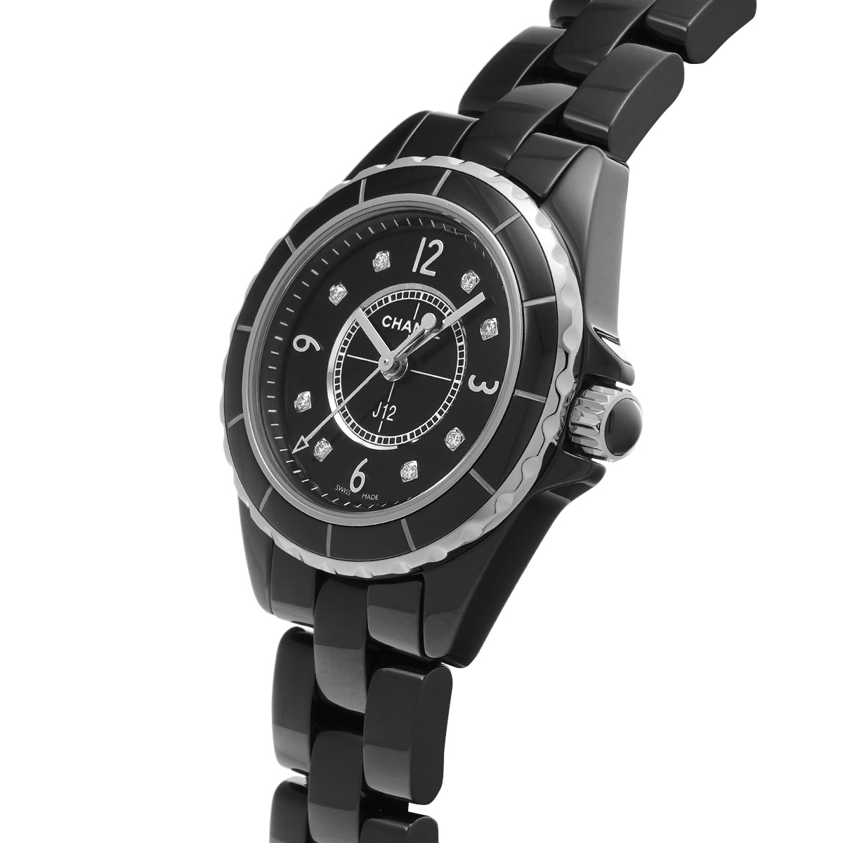 シャネル J12 29MM H2569 ブラックラッカー/ダイヤモンド レディース