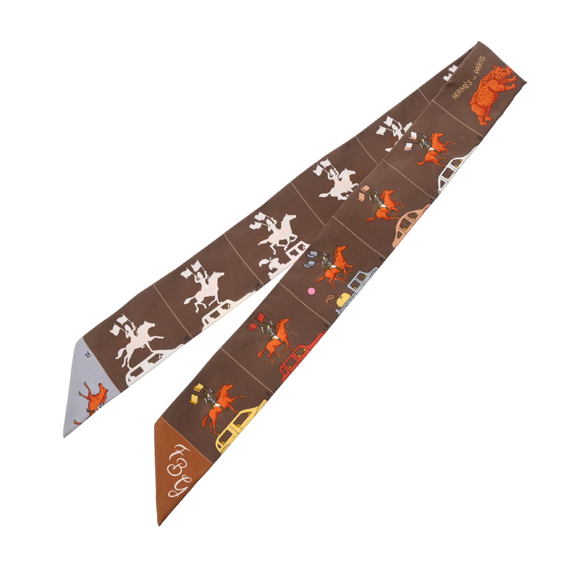 エルメス ツイリー HERMES PARADE ブラウン系 064150S シルク100