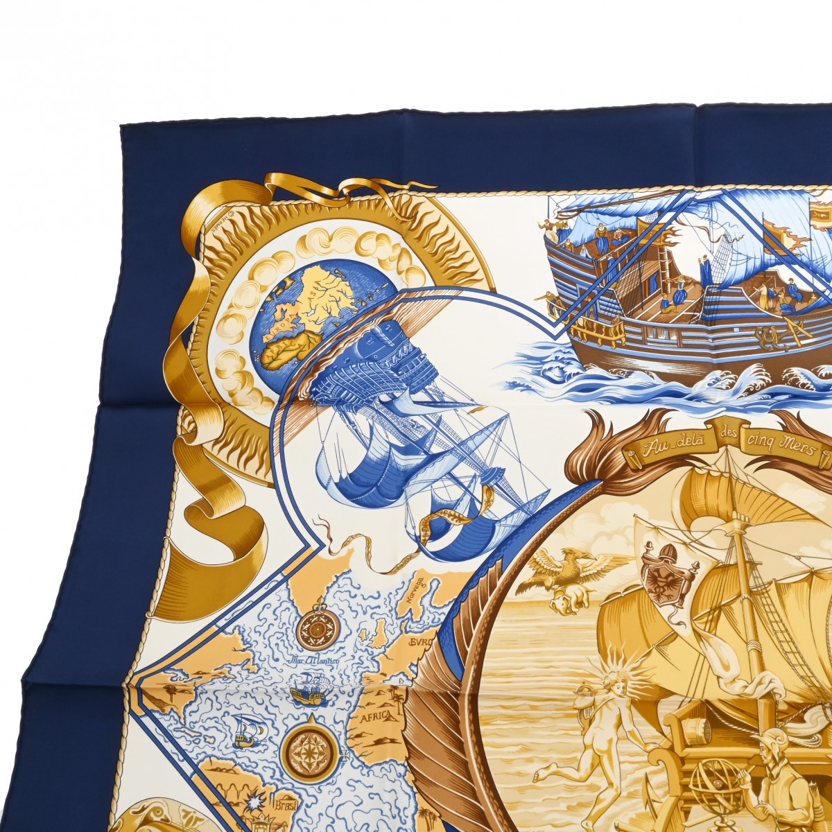 エルメス カレ90 Au-dela des cinq mers ブルー シルク100