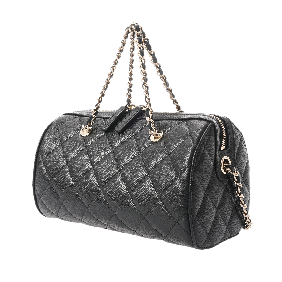 シャネル ミニ ボストンバッグ ブラック グレインドカーフスキン