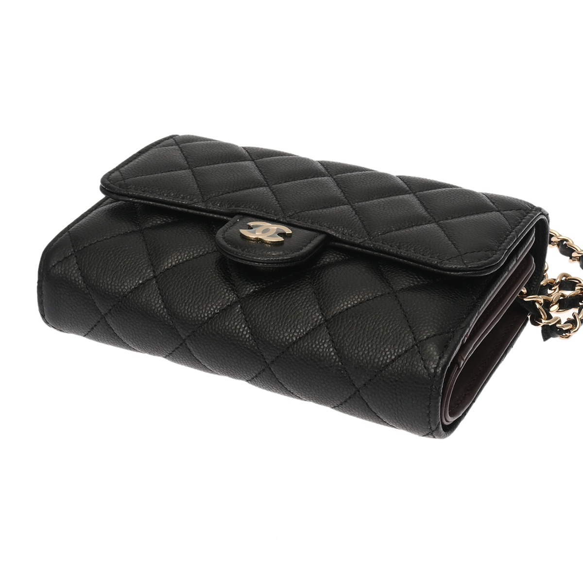 シャネル マトラッセ チェーンウォレット ブラック グレインドカーフ