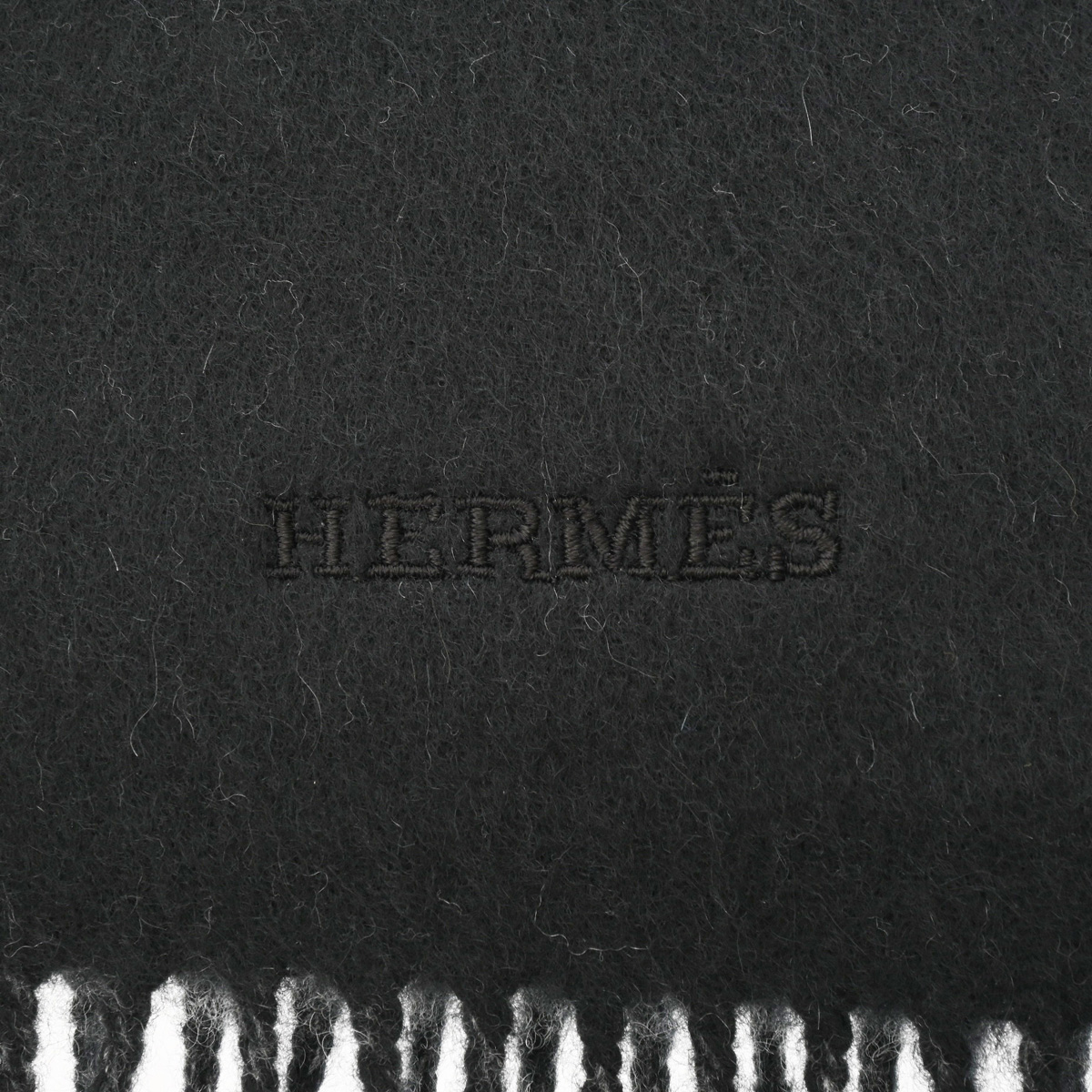 エルメス カシミヤマフラー レクトヴェルソ ブラック/フランネルグレー