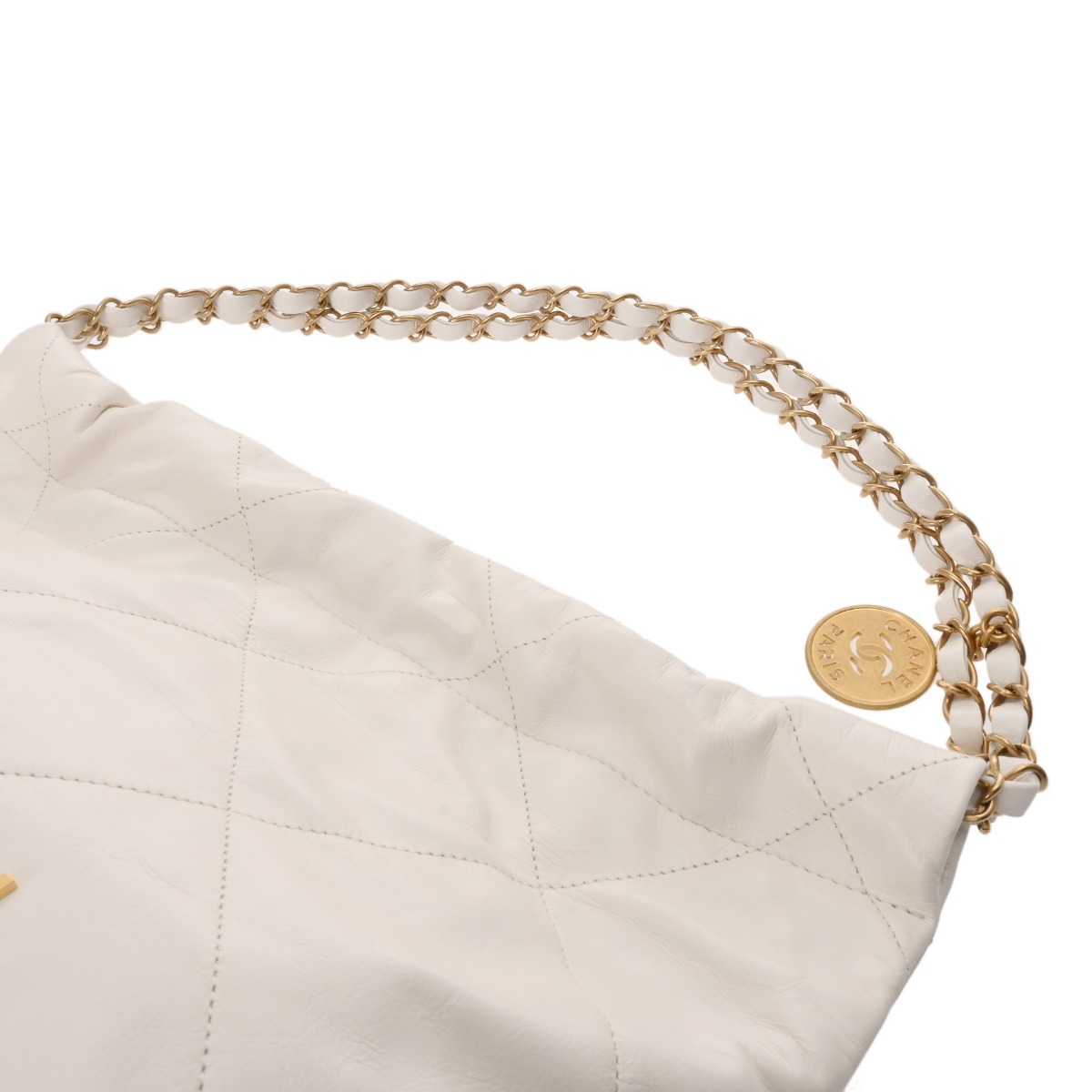 シャネル CHANEL 22 ハンドバッグ ホワイト AS3261 シャイニーカーフ