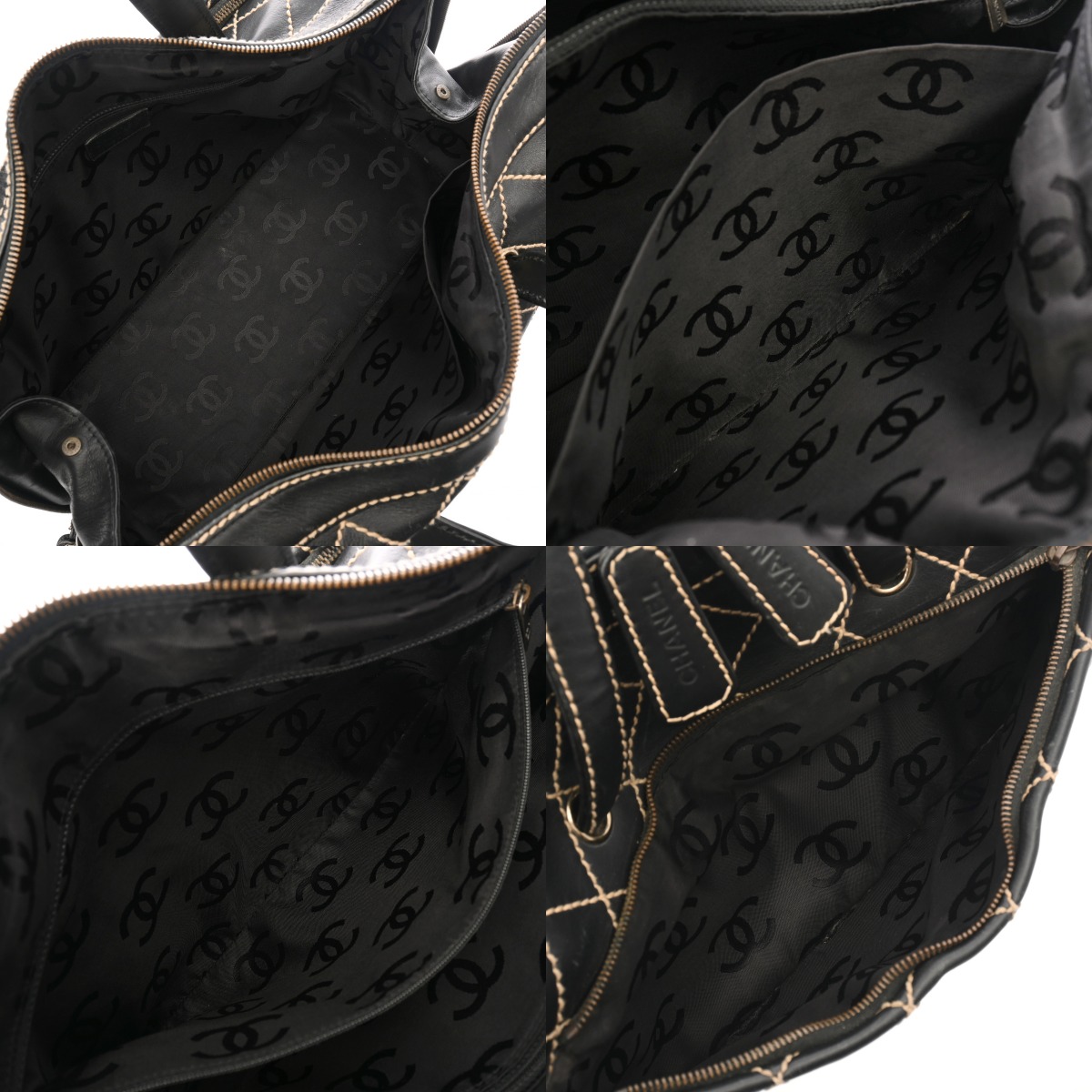 シャネル ワイルドステッチ ボストンバッグ ブラック レザー