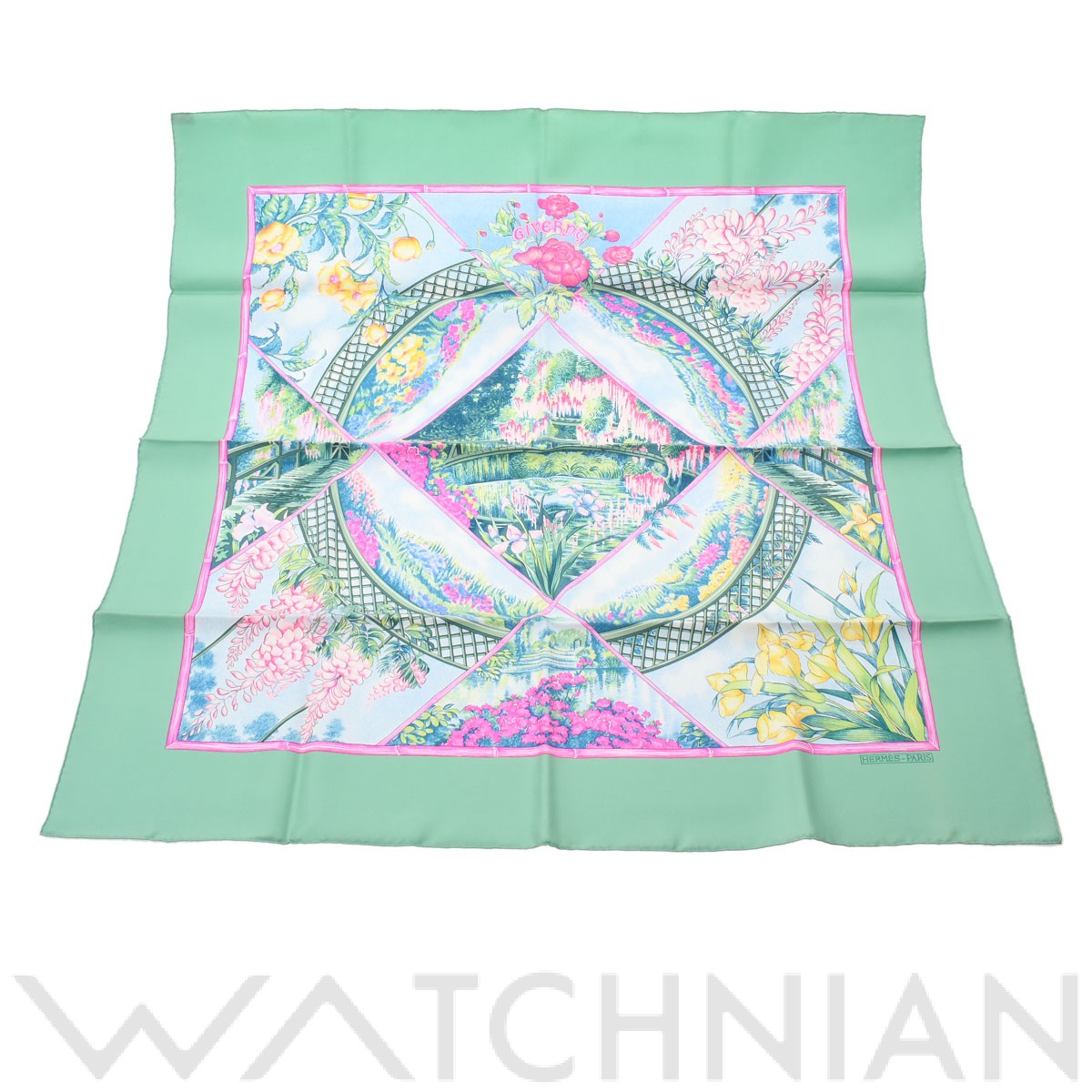 エルメス / HERMES カレ 90 GIVERNY ライトグリーン シルク100