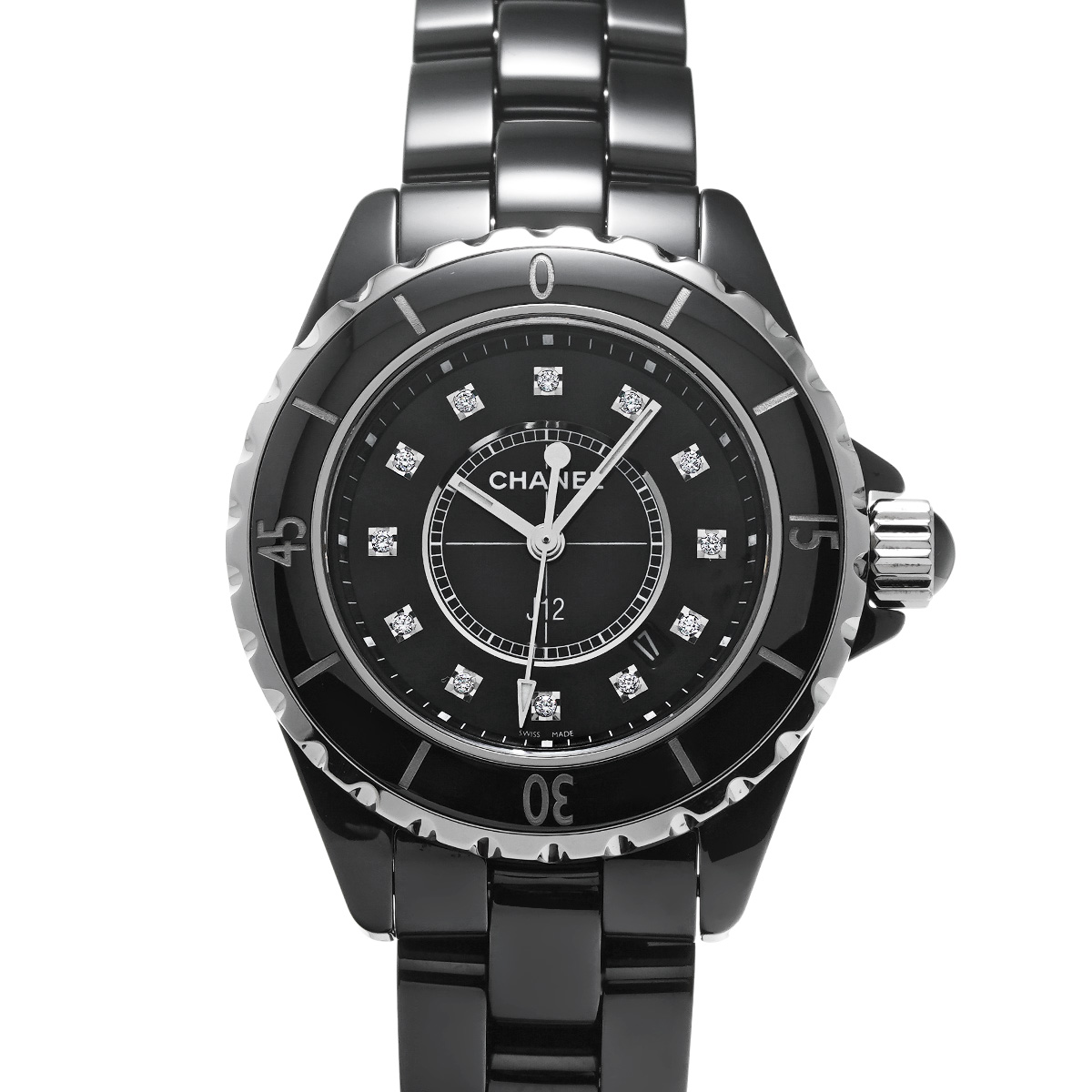 シャネル J12 33MM H1625 ブラックラッカー/ダイヤモンド レディース