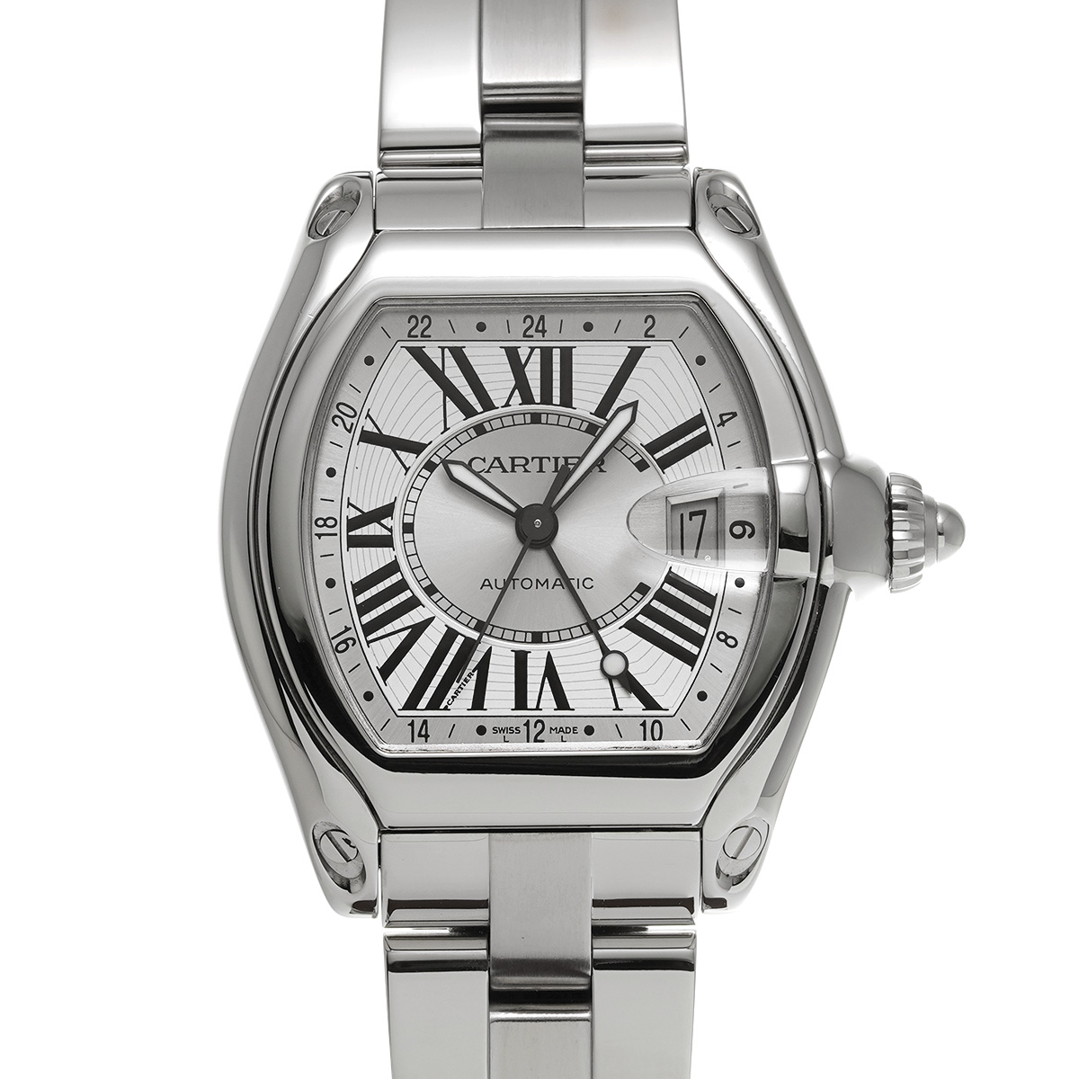 カルティエ ロードスター GMT W62032X6 シルバー メンズ 時計 【中古