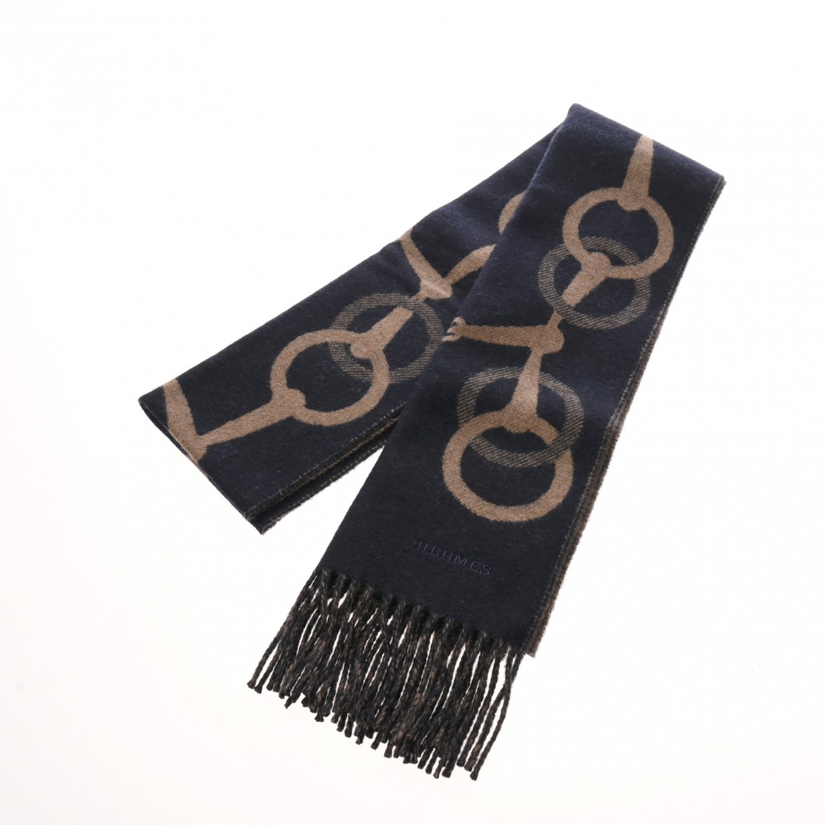 エルメス マフラー エニー モール マリン/エトゥープ カシミヤ100