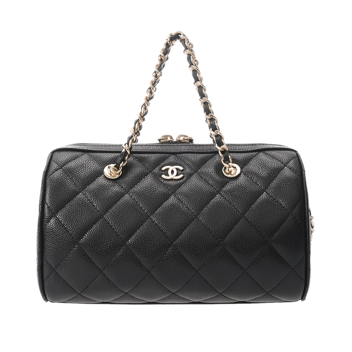 シャネル ミニ ボストンバッグ ブラック グレインドカーフスキン