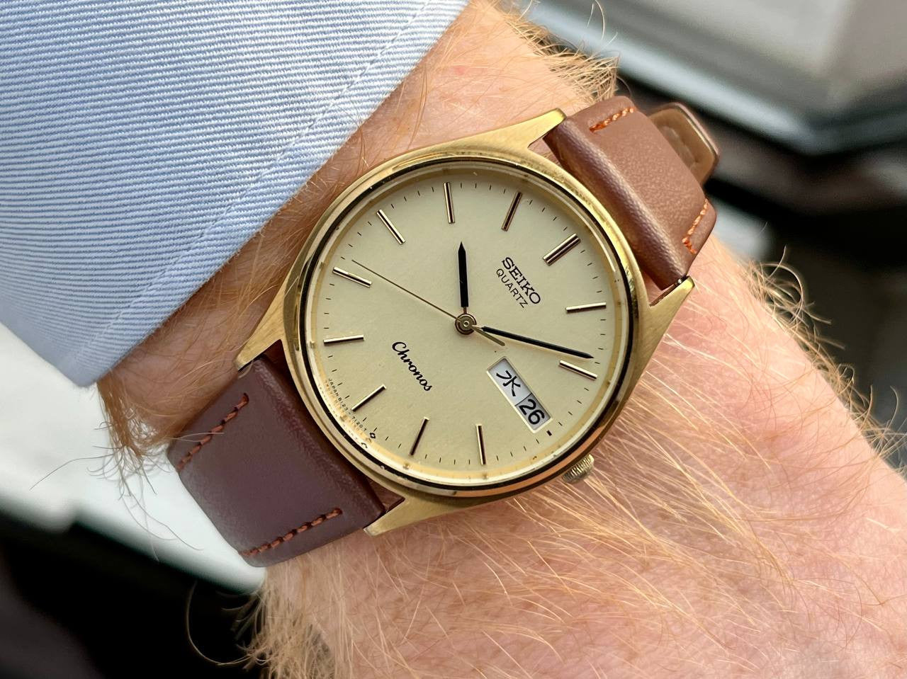 Vintage SEIKO Chronos 8123-7080 Watch Gold 1986 Quartz Working