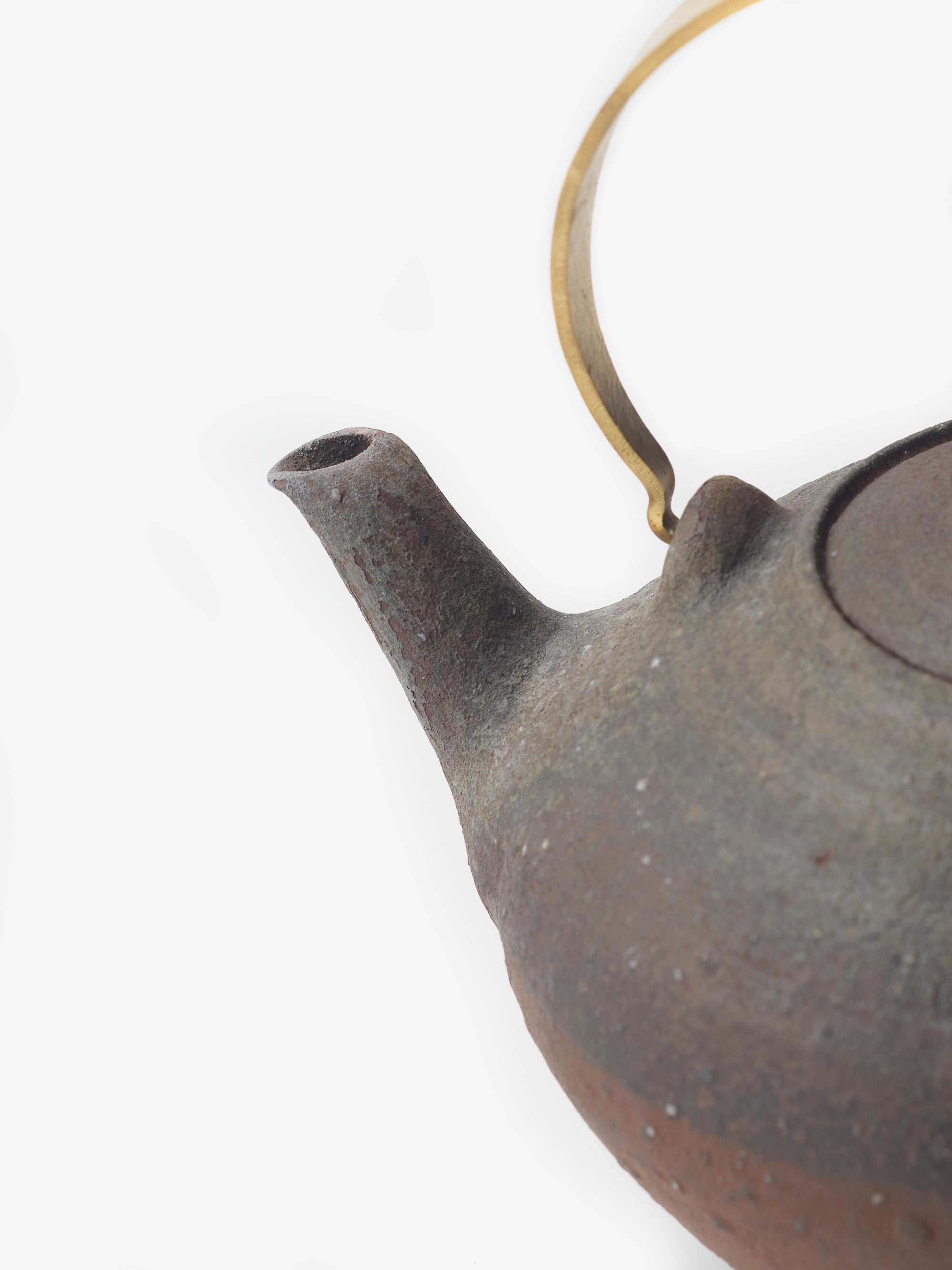 境知子/南蛮焼締/真ちゅうハンドル土瓶