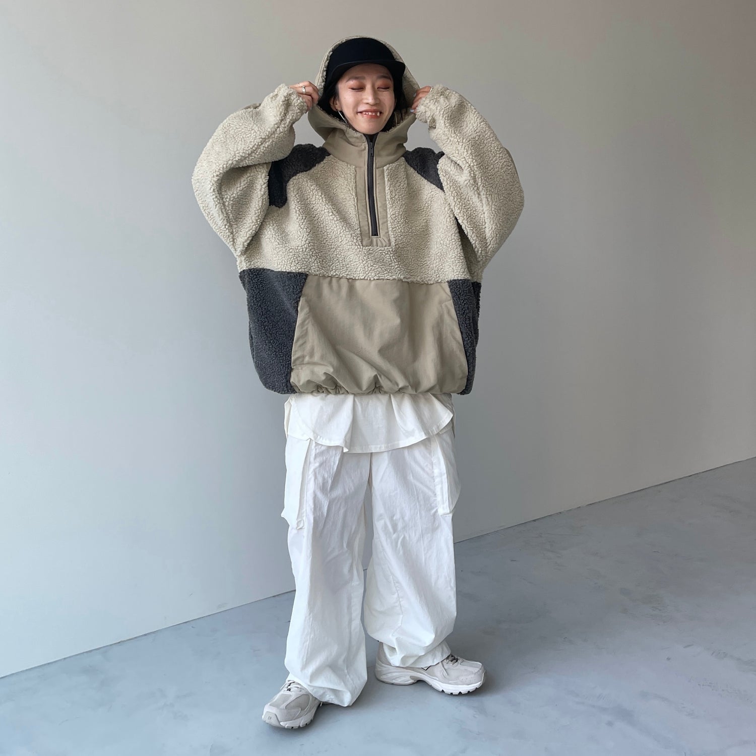 over size BOA hoodie blouson / beige | wee9s | ウィークス