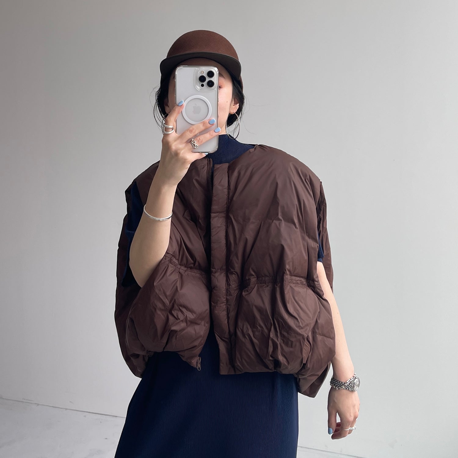egg down vest / brown （パーフェクトシルエットダウンコート