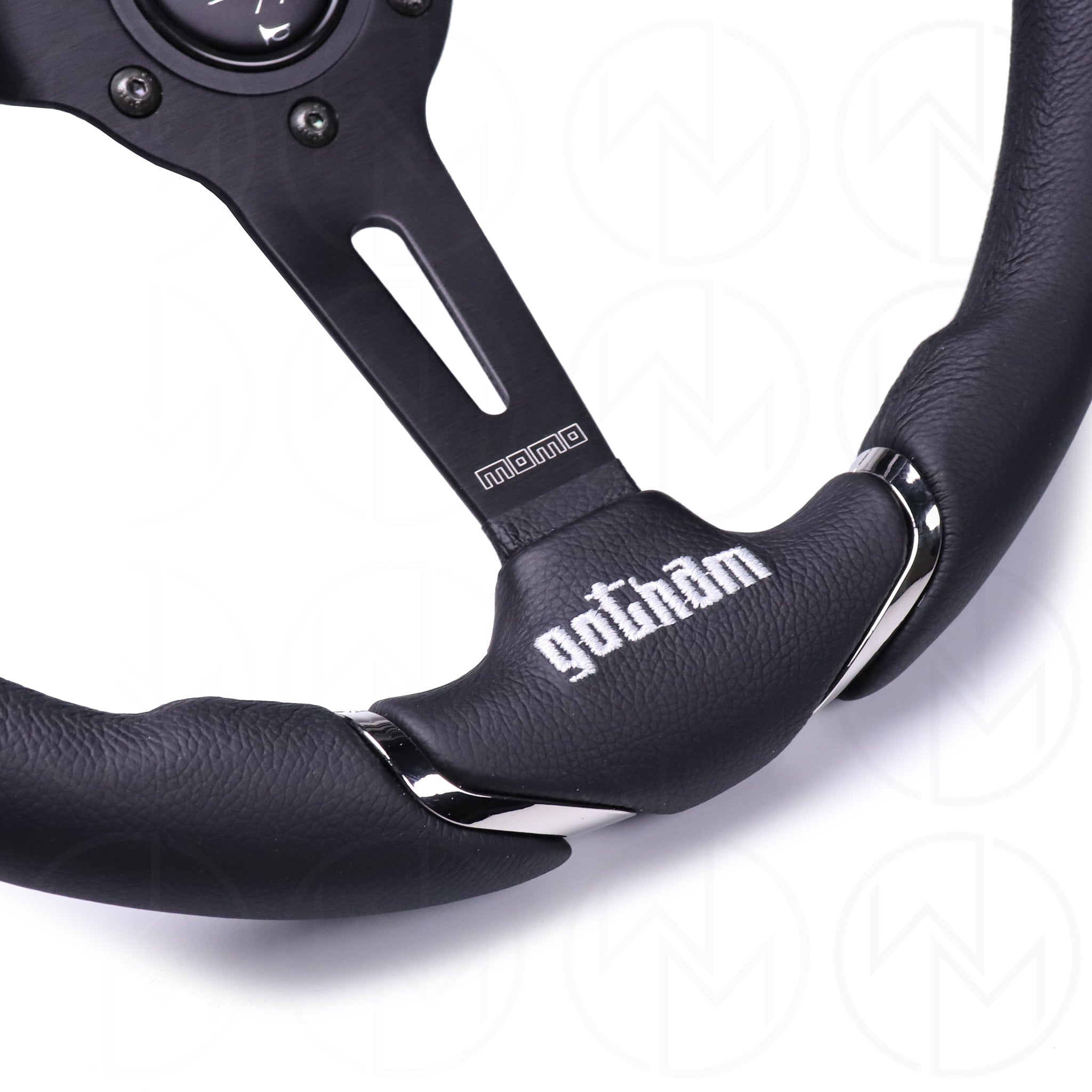 Momo Gotham Steering Wheel - 350mm Leather w/Dark Chrome - Wheel