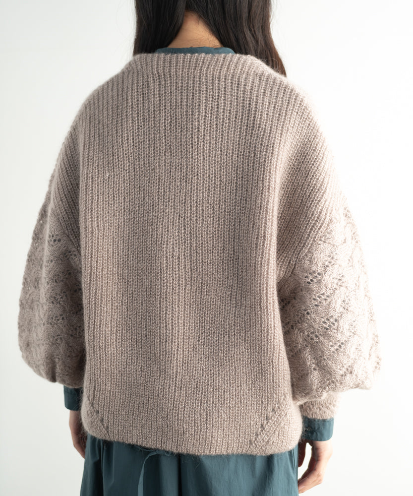 高品質シルク＆アンゴラ山羊モヘヤ〉模様編み ボリュームスリーブ