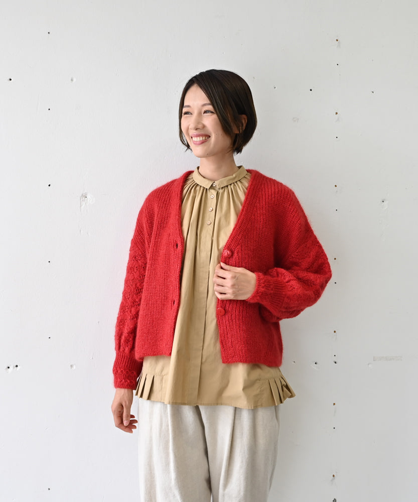 高品質シルク＆アンゴラ山羊モヘヤ〉模様編み ボリュームスリーブ