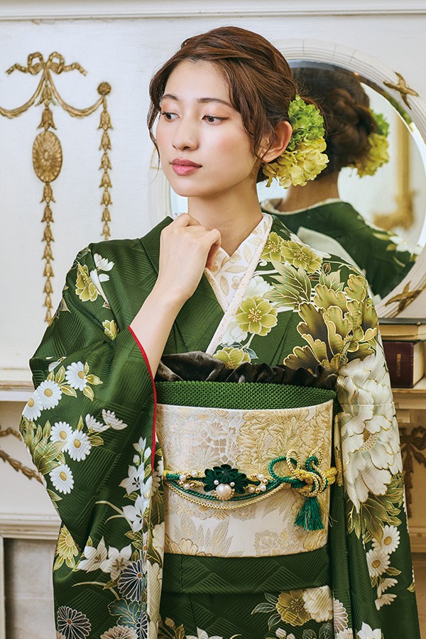 ウグイス色の上品な振袖-H-709｜振袖ギャラリー｜浜松市で成人式の振袖