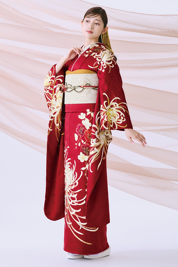 赤と白の大胆な振袖-H-711｜振袖ギャラリー｜浜松市で成人式の振袖