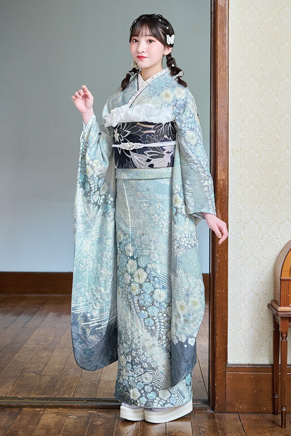 青地辻が花絞り 翠山工房 作【A-2908】｜振袖ギャラリー｜浜松市で成人