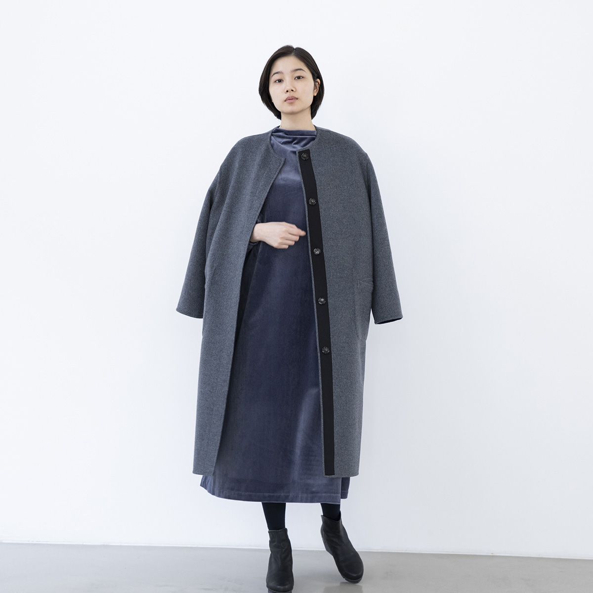 HARRISS GRACE カシミヤリバーシブル ノーカラーコート - Hello! Good