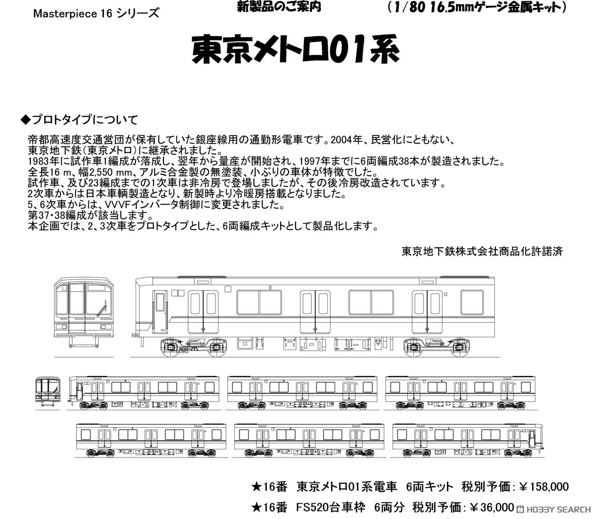 16番(HO) 東京メトロ01系電車 6両キット (6両・組み立てキット) (鉄道
