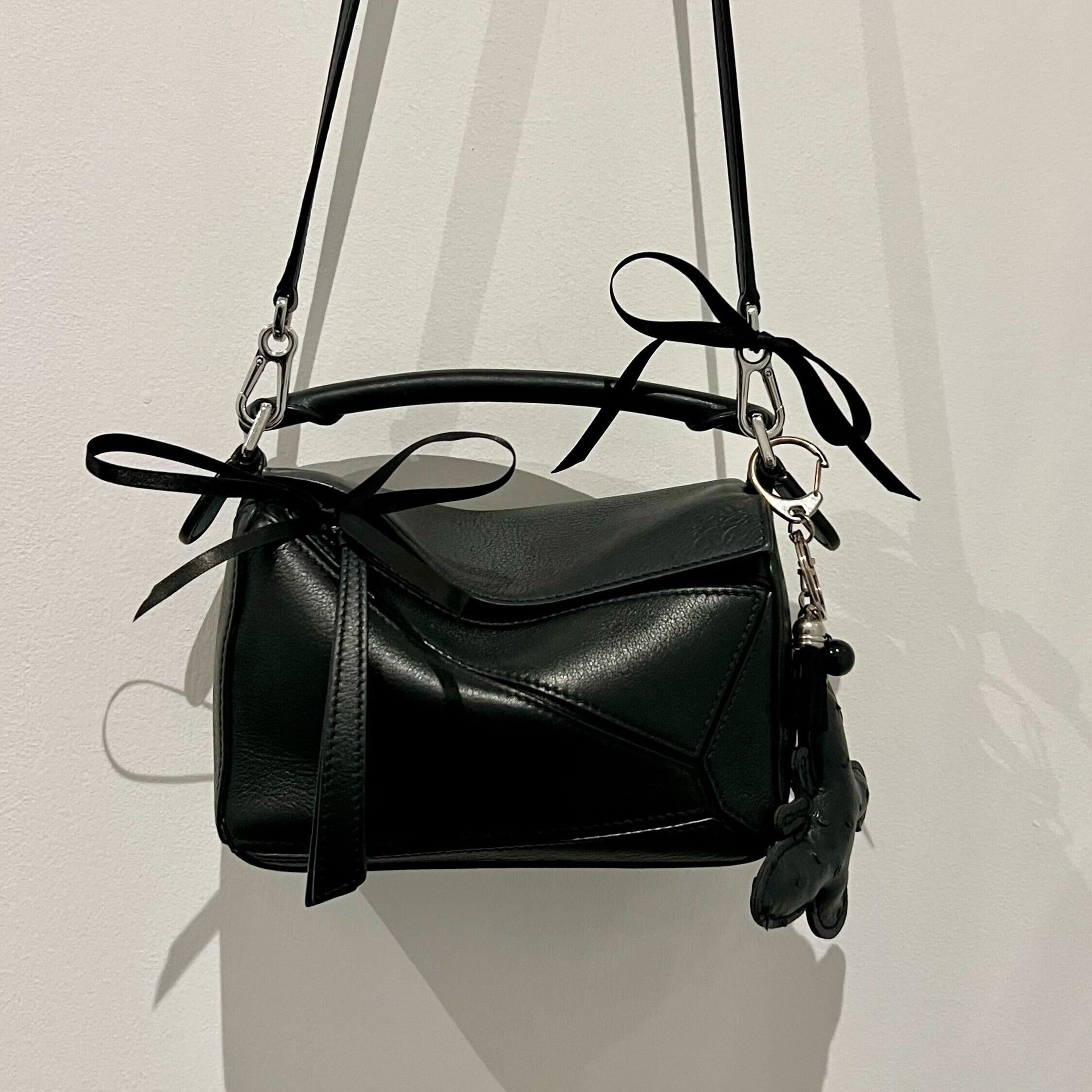 LOEWE Puzzle Mini Leather Shoulder Bag in Black | COCOON