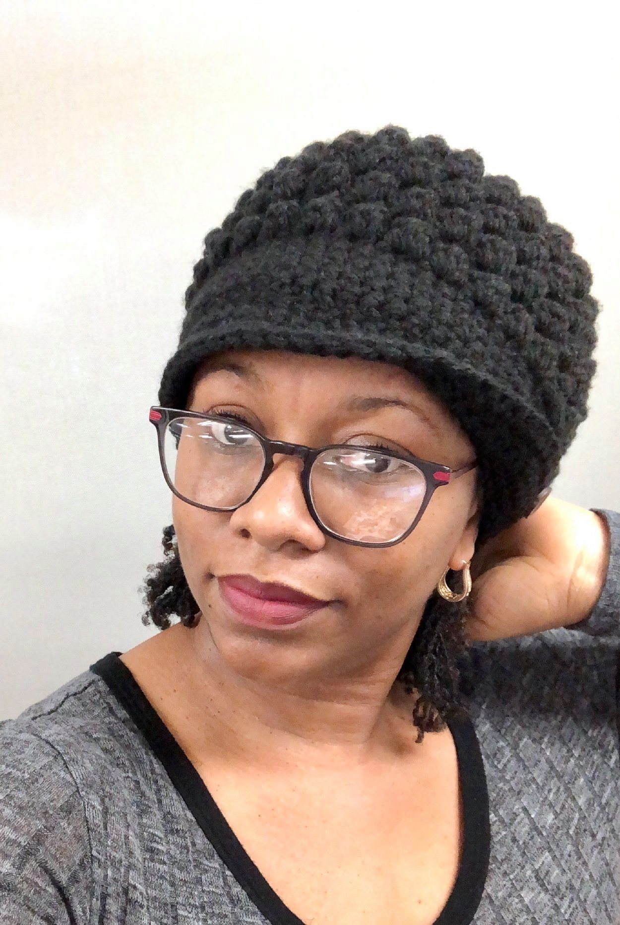 Black Pop Stitch Crochet Hat - CocoZini