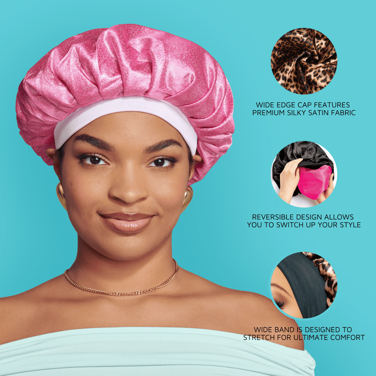 Premium Satin Hair Bonnet - Super Jumbo, Black | KISS Colors & Care