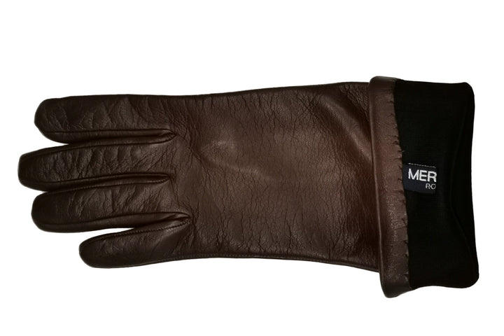 メローラ レディース ロング手袋◇ナパレザー◇ブラウン/MINK《シルク