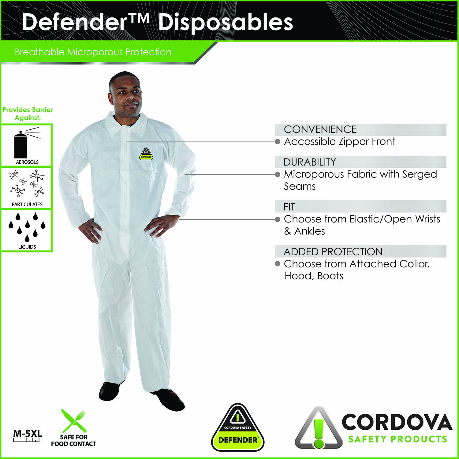 DEFENDER™, Coverall, Hood, Boots: #CPHB - Cordova Safety