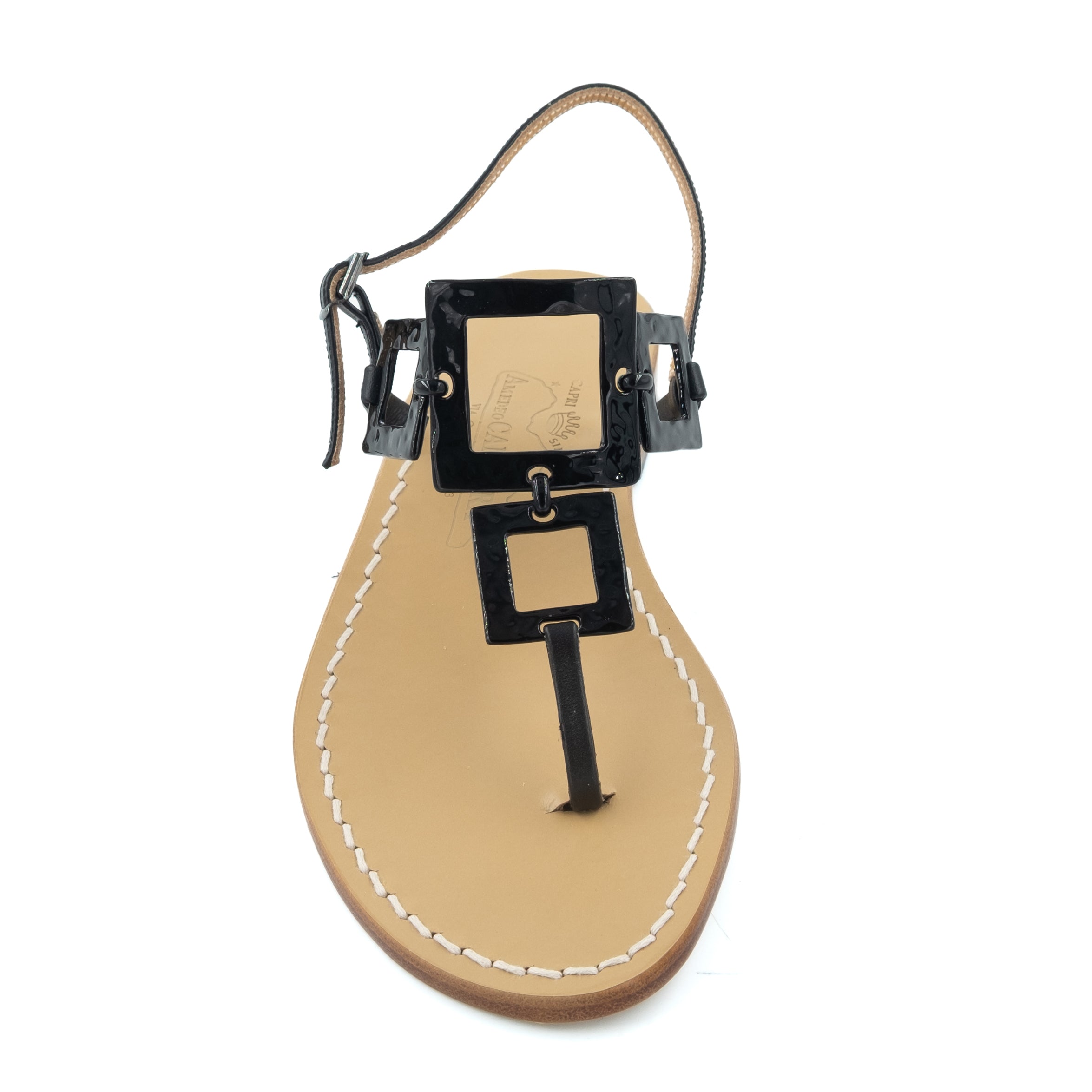 Square - Real leather thong sandal with large metal squares