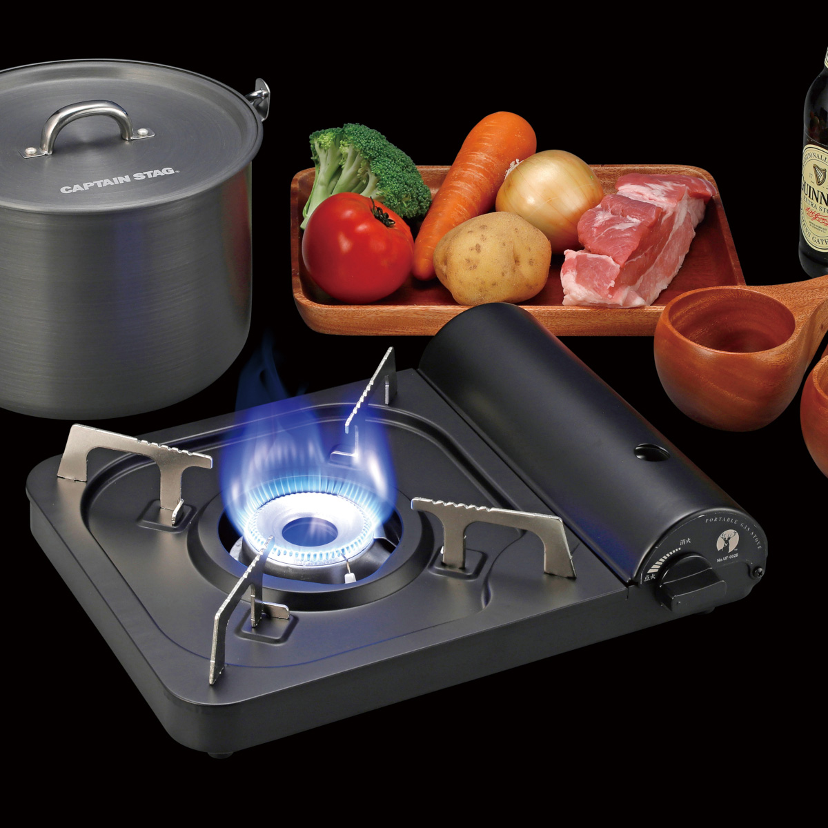 ポータブル カセットコンロ（ブラック） - アウトドア・キャンプ用品