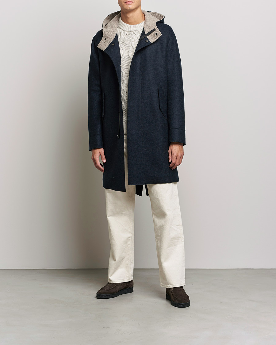 Harris Wharf London Fishtail Wool Parka Navy at CareOfCarl.com