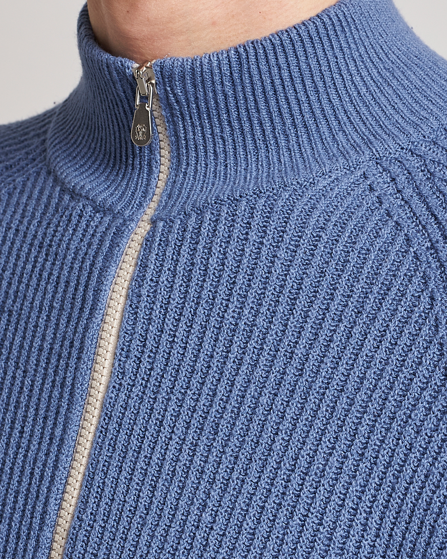 Brunello Cucinelli Heavy Zip Sweater Oxford Blue at CareOfCarl.com