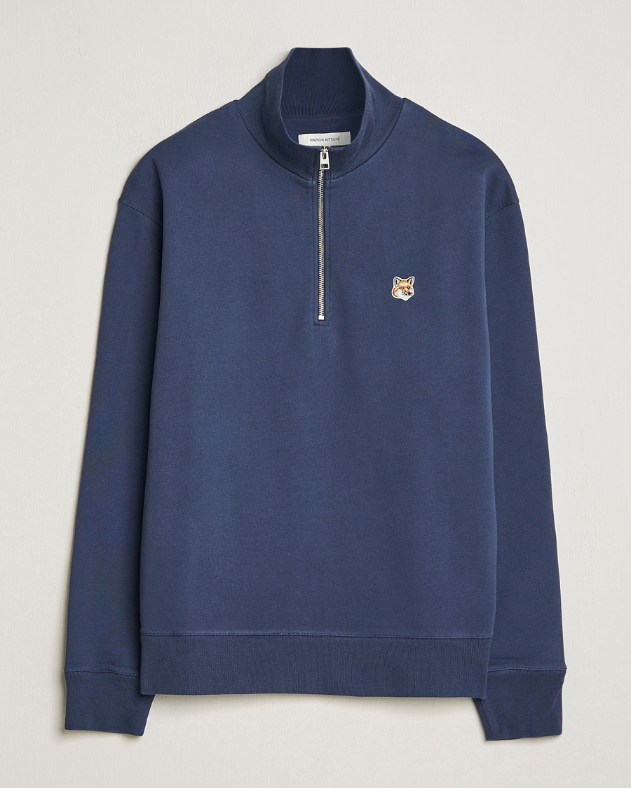 Maison Kitsuné Fox Head Half Zip Sweatshirt Ink Blue at CareOfCarl.com