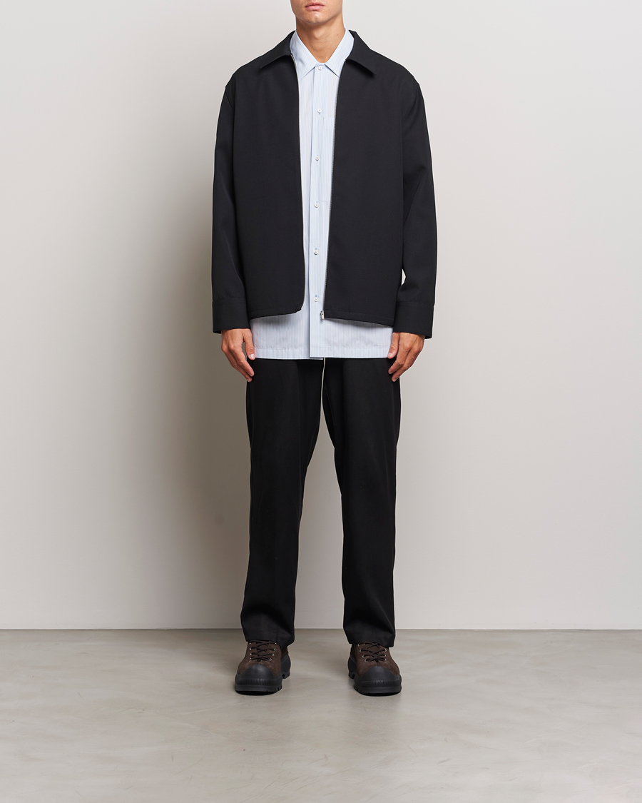 Jil Sander Wool Gabardine Zip Shirt Black at CareOfCarl.com