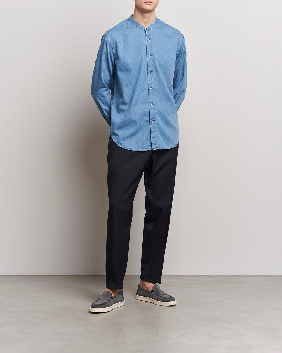 Giorgio Armani Slim Fit Denim Guru Collar Shirt Light Indigo at