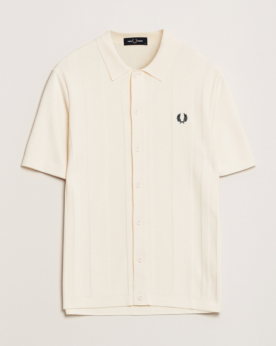 Fred Perry Knitted Short Sleeve Shirt Ecru at CareOfCarl.com
