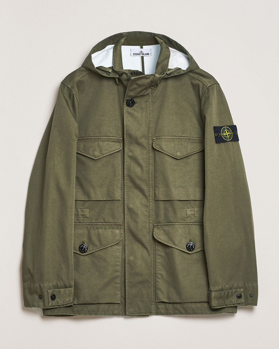 Stone Island Raso Gommato 3L Cotton Hooded Field Jacket Military
