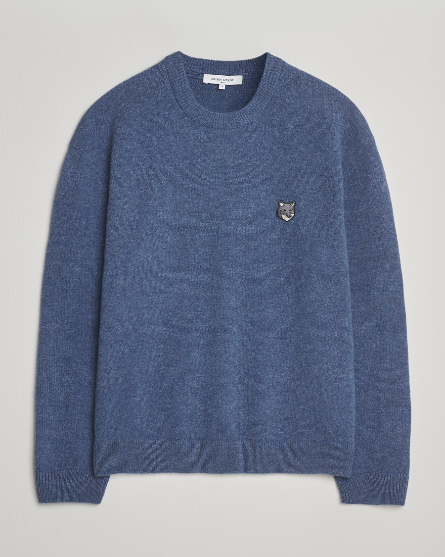 Maison Kitsuné Grey Fox Head Lambswool Sweater Powder Blue at