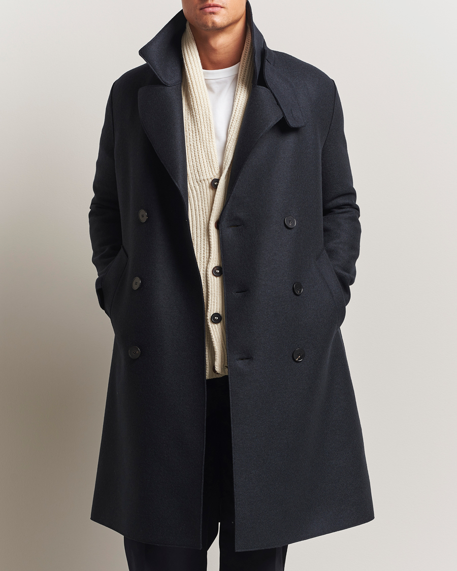 Harris Wharf London Pressed Wool Long Peacoat Dark Blue at
