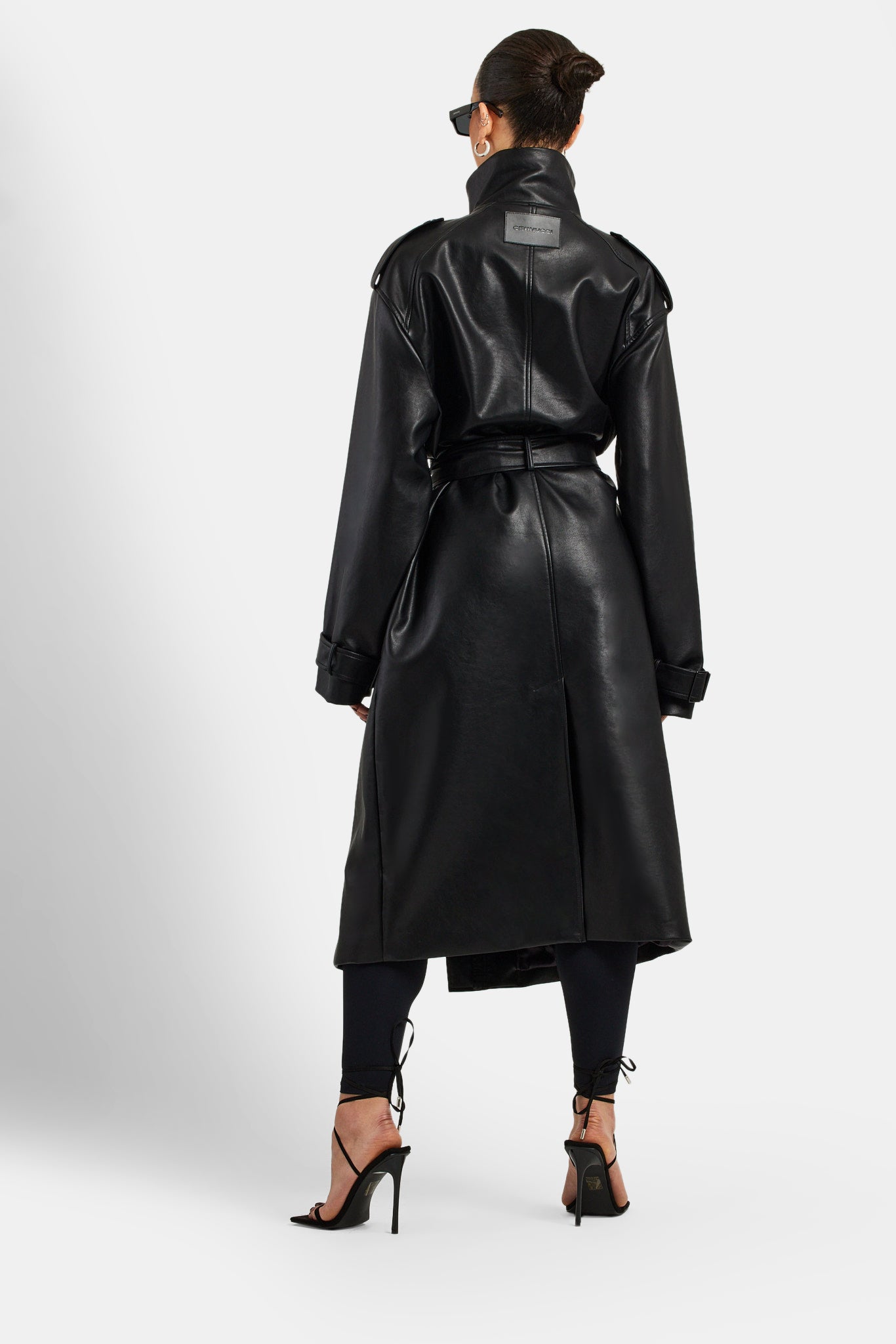 Ladies Faux Leather Trench Coat - Black | Womens Outerwear | Shop