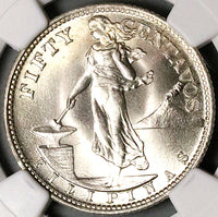 1945-S NGC MS 65 Philippines Silver 50 Centavos GEM WWII USA Coin