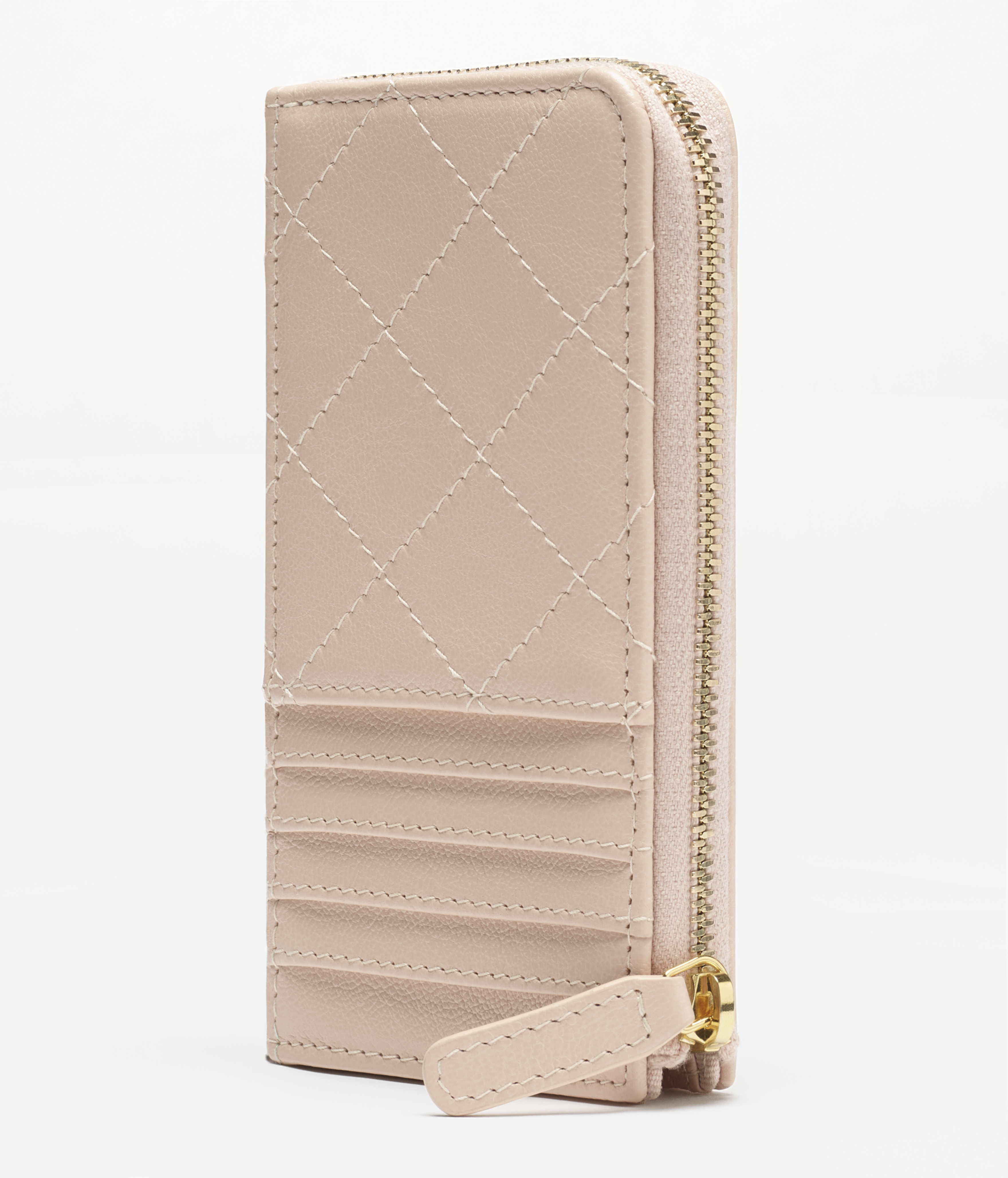 ジップ カードケース - グレインド ゴートスキン、ベージュ