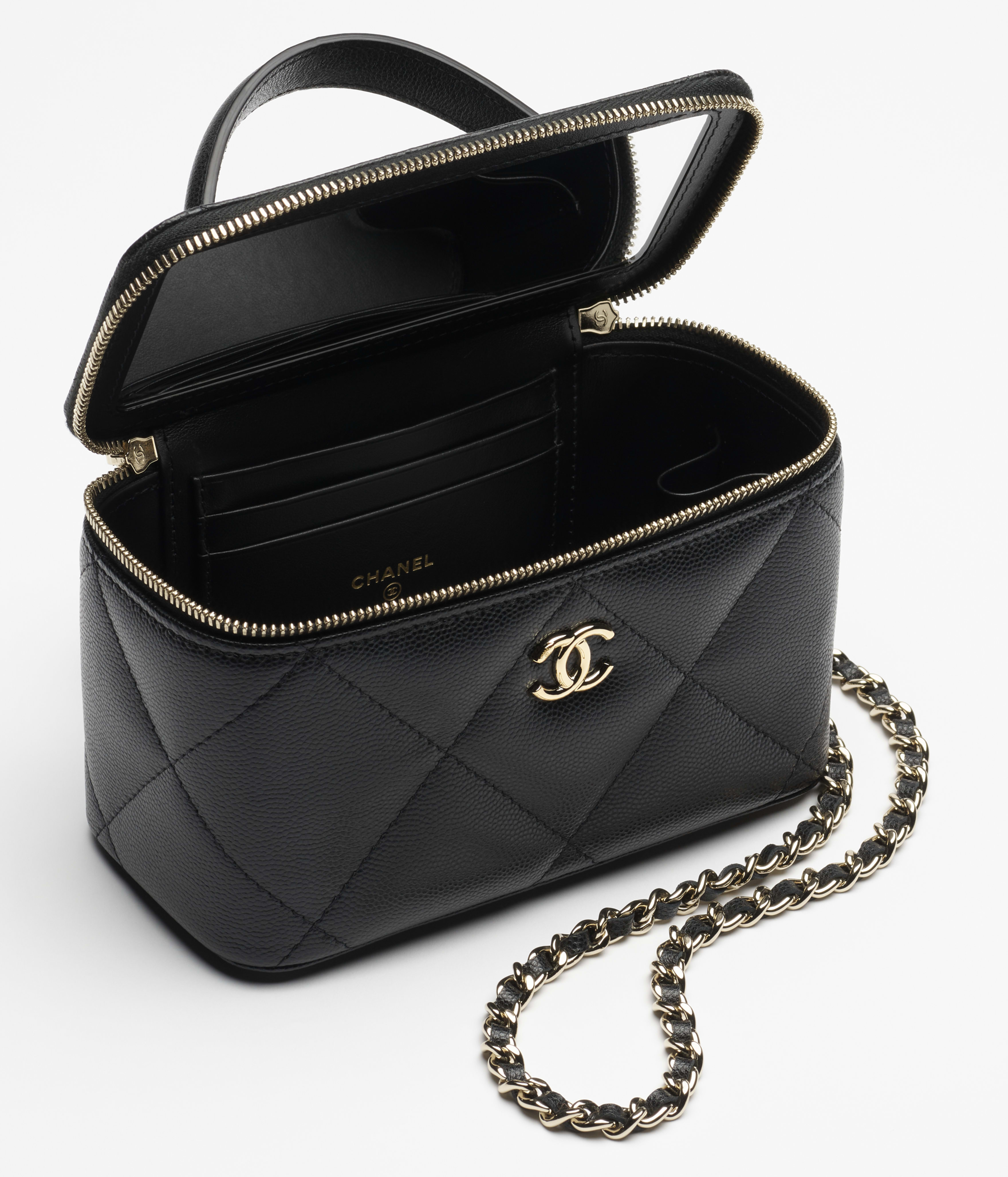 Long vanity with chain - Grained shiny calfskin & gold-tone metal