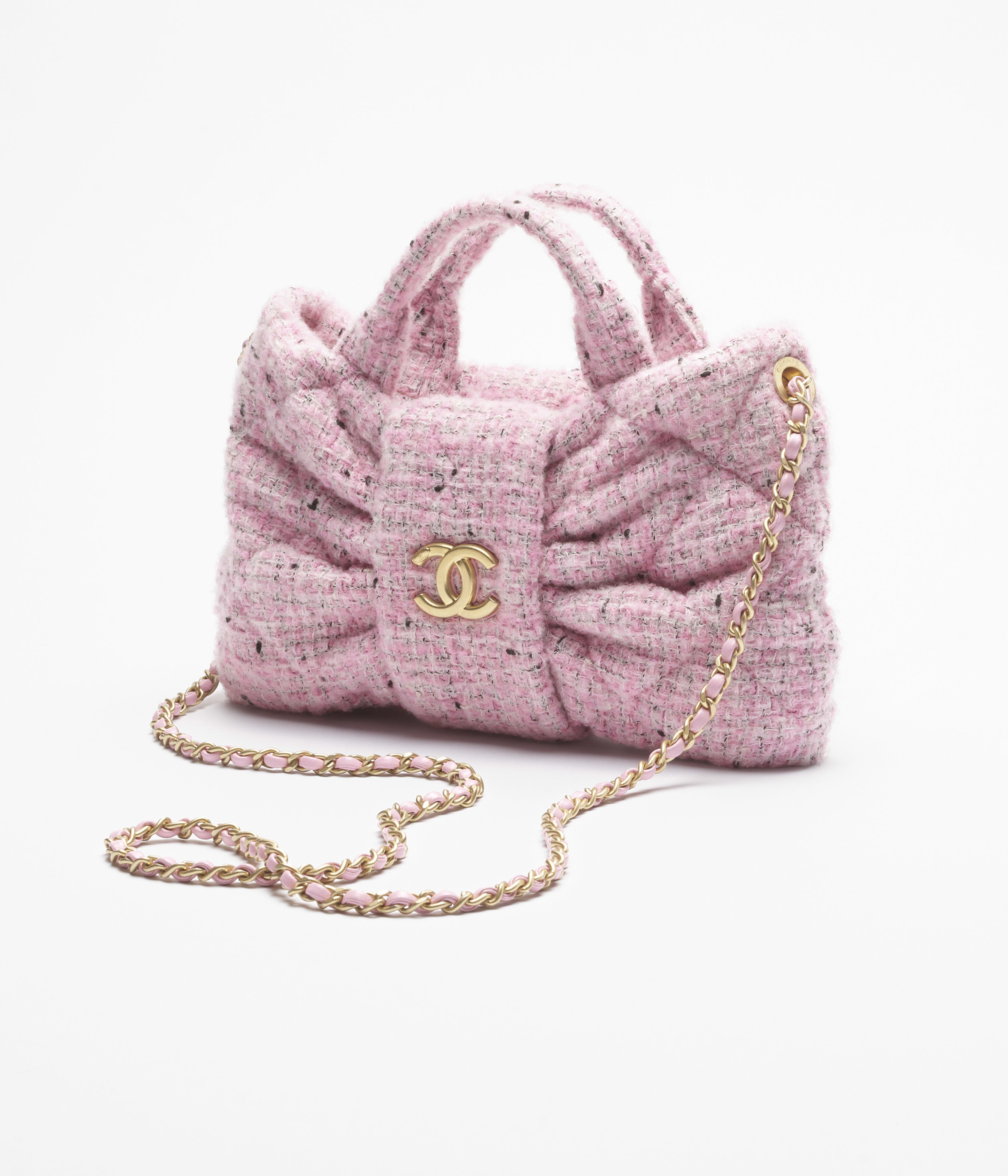 ミニ ボウ バッグ、ツイード、ピンク、ブラック & ホワイト