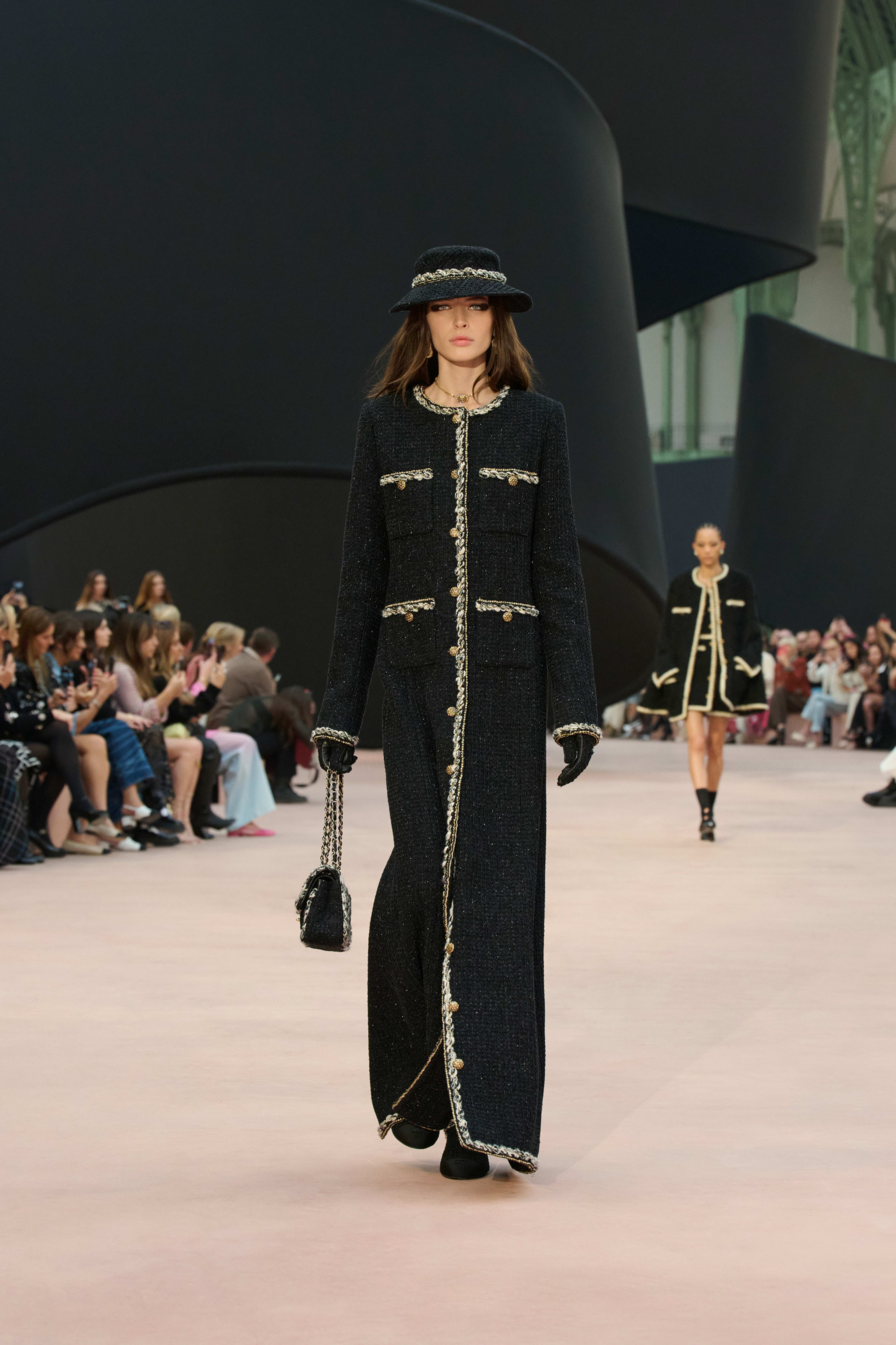 コート - コットン ツイード、ブラック、ホワイト & ゴールド