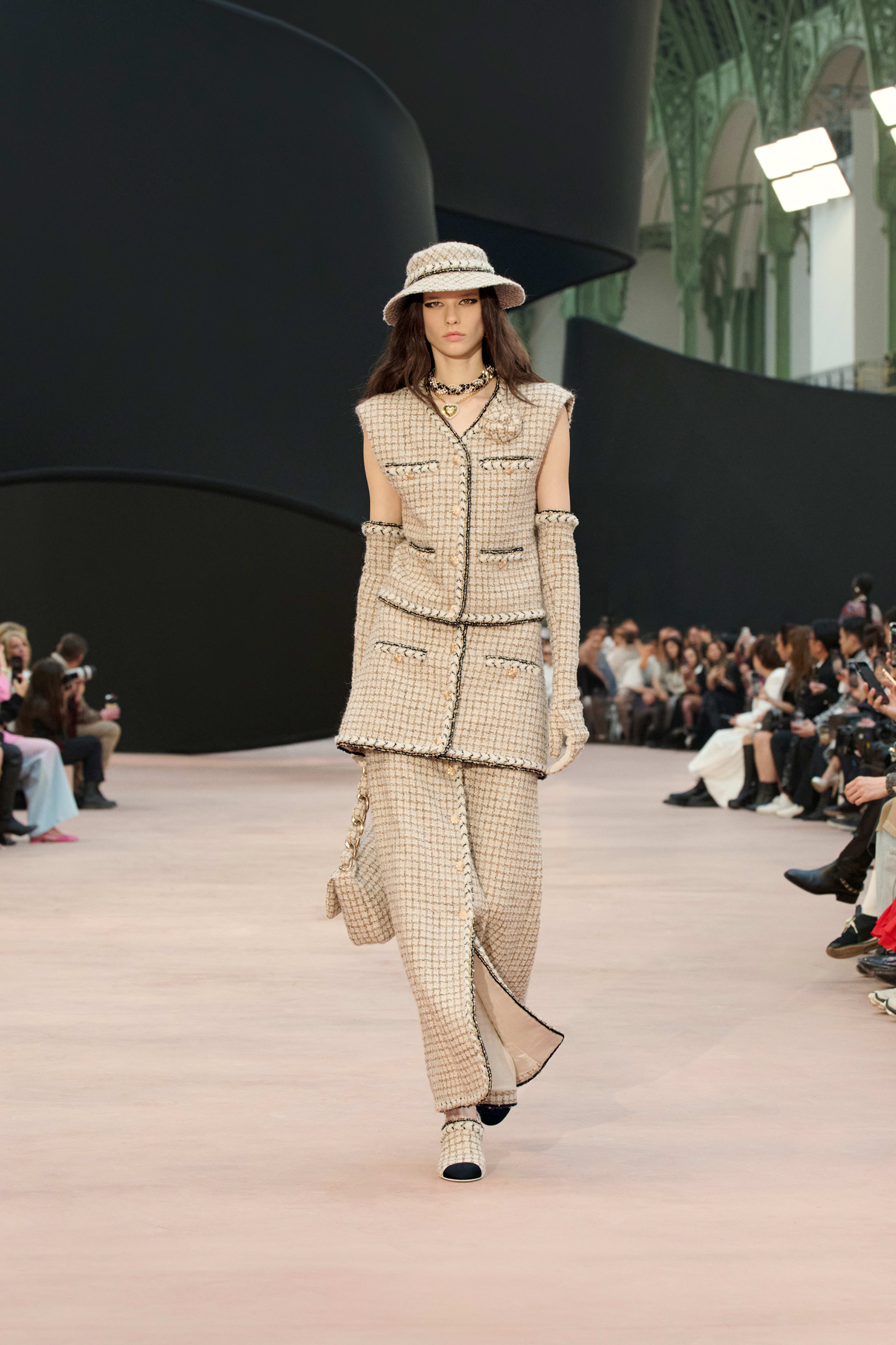 ショート スカート - ウール & モヘア ツイード、エクリュ、ベージュ