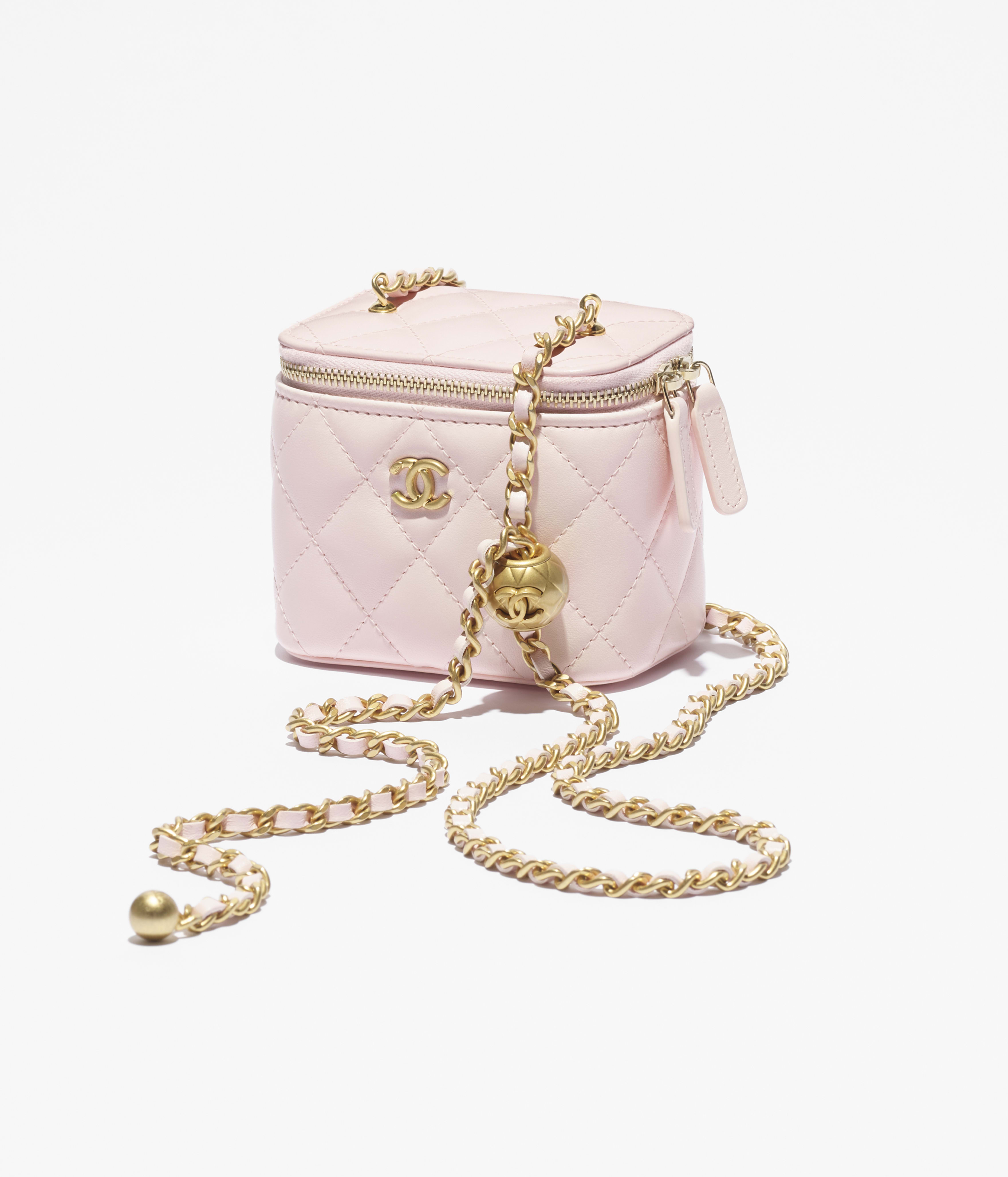 スモール ヴァニティケース - シャイニー ラムスキン、ピンク